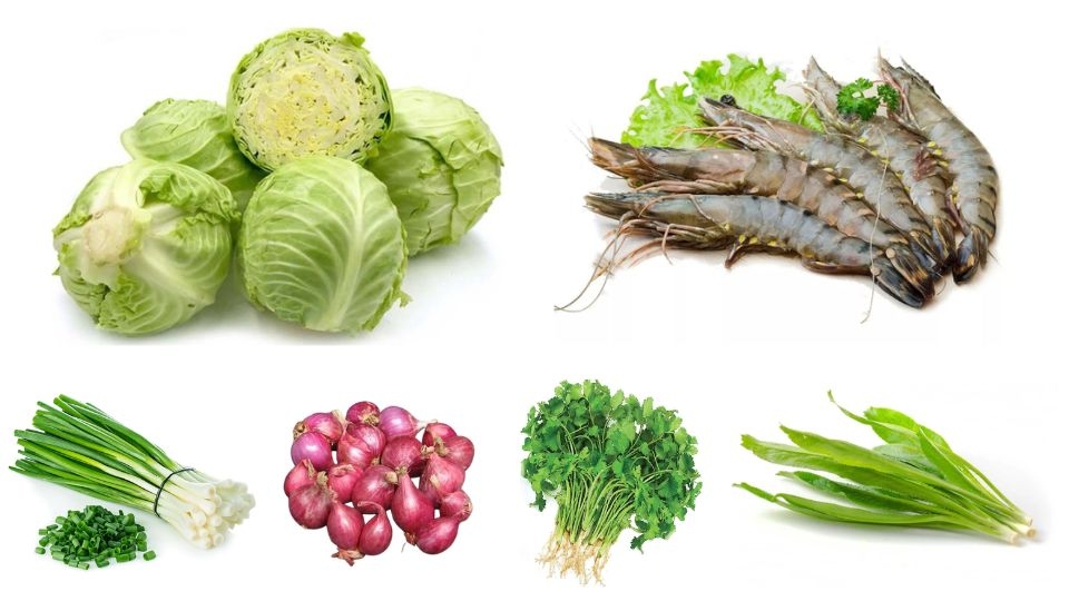 Nguyên liệu chế biến món canh bắp cải nấu tôm