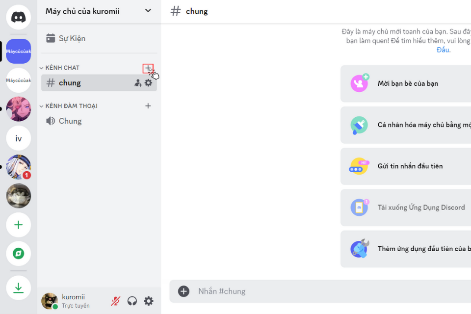 Nhấn vào nút Thêm bên cạnh kênh chat