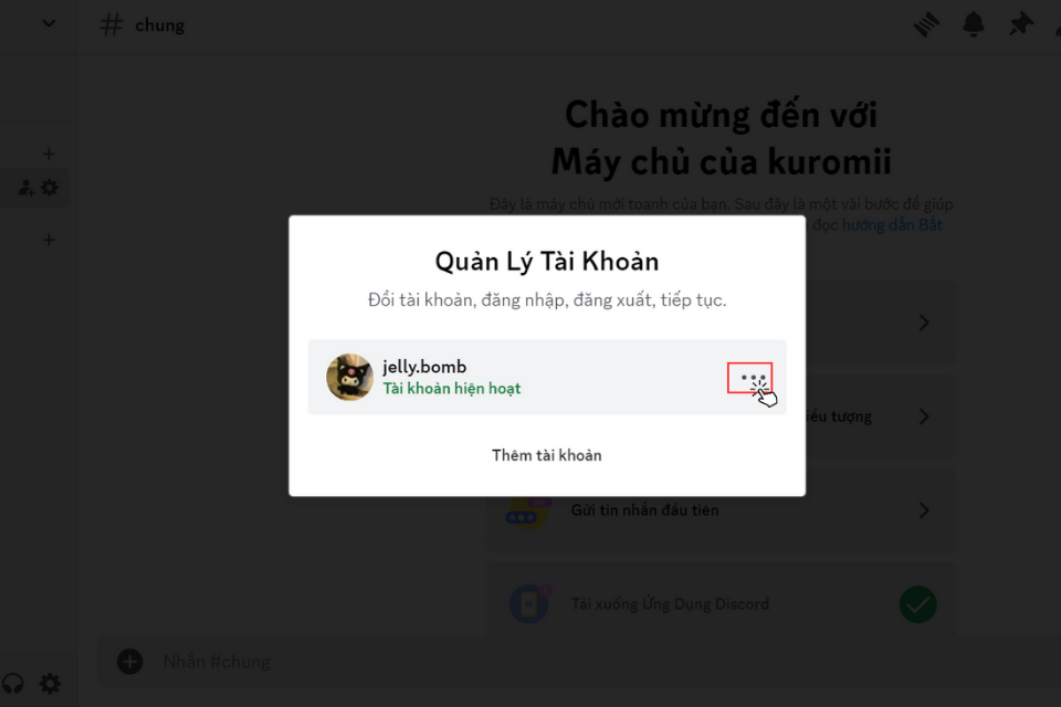 Nhấn vào dấu ba chấm bên cạnh tên tài khoản