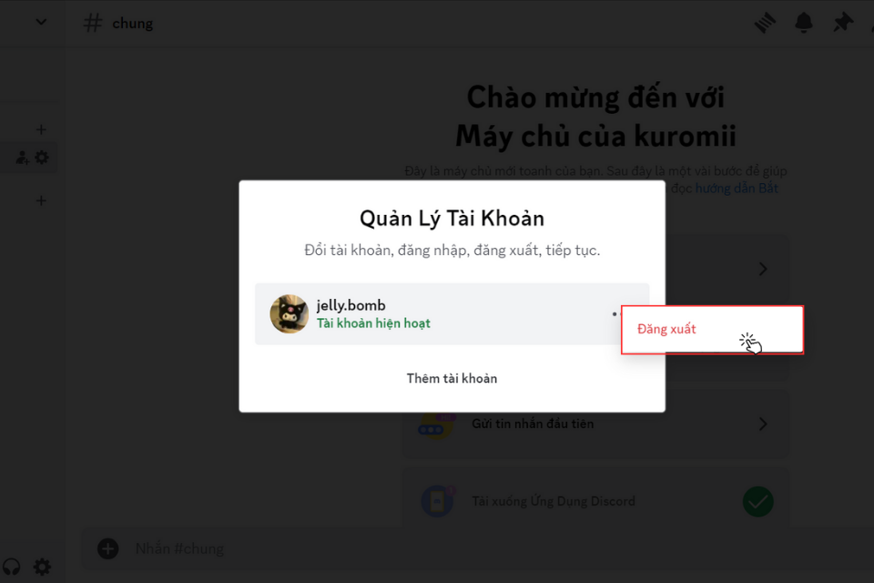 Nhấp vào Đăng xuất