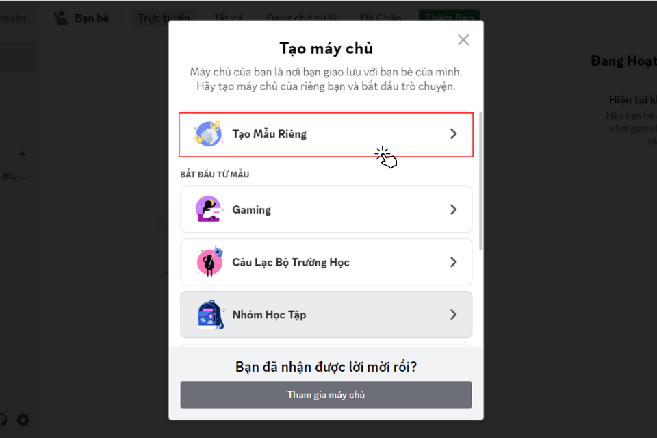 Nhấn vào Tạo mẫu riêng