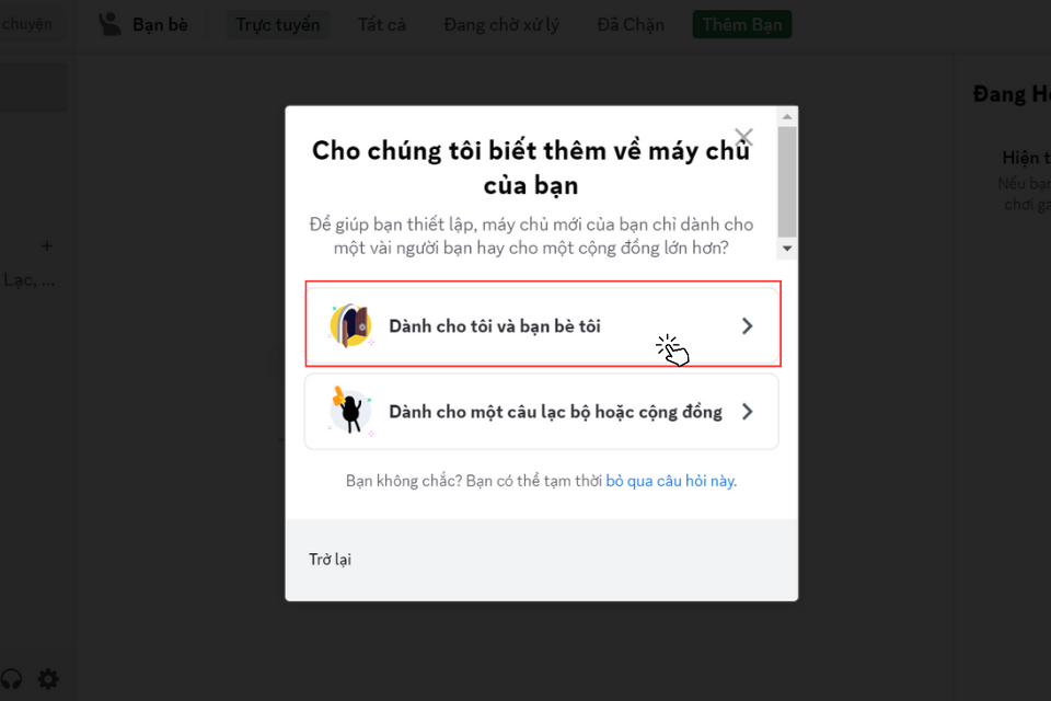 Chọn đối tượng tham gia máy chủ