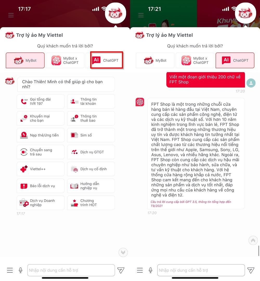 Cách sử dụng ChatGPT trên My Viettel 3