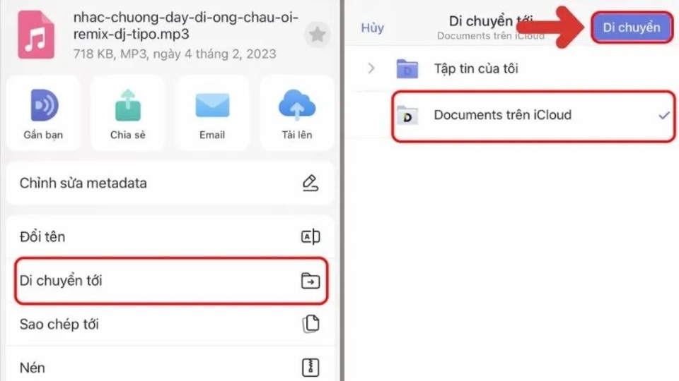 Di chuyển đoạn nhạc vào kho lưu trữ iCloud trên điện thoại
