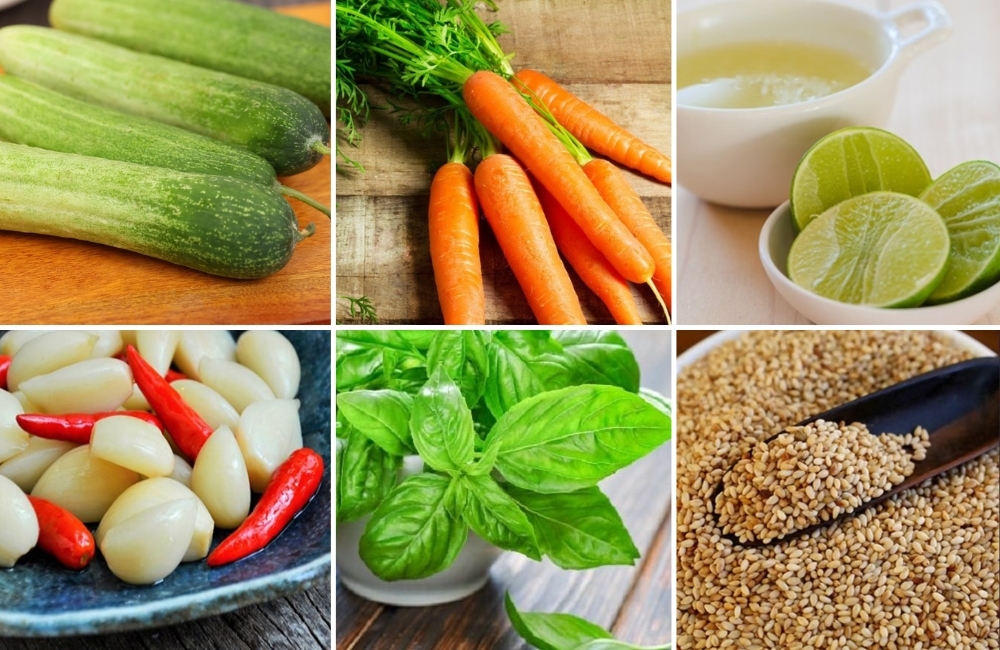 Nguyên liệu làm món gỏi dưa leo cà rốt giòn