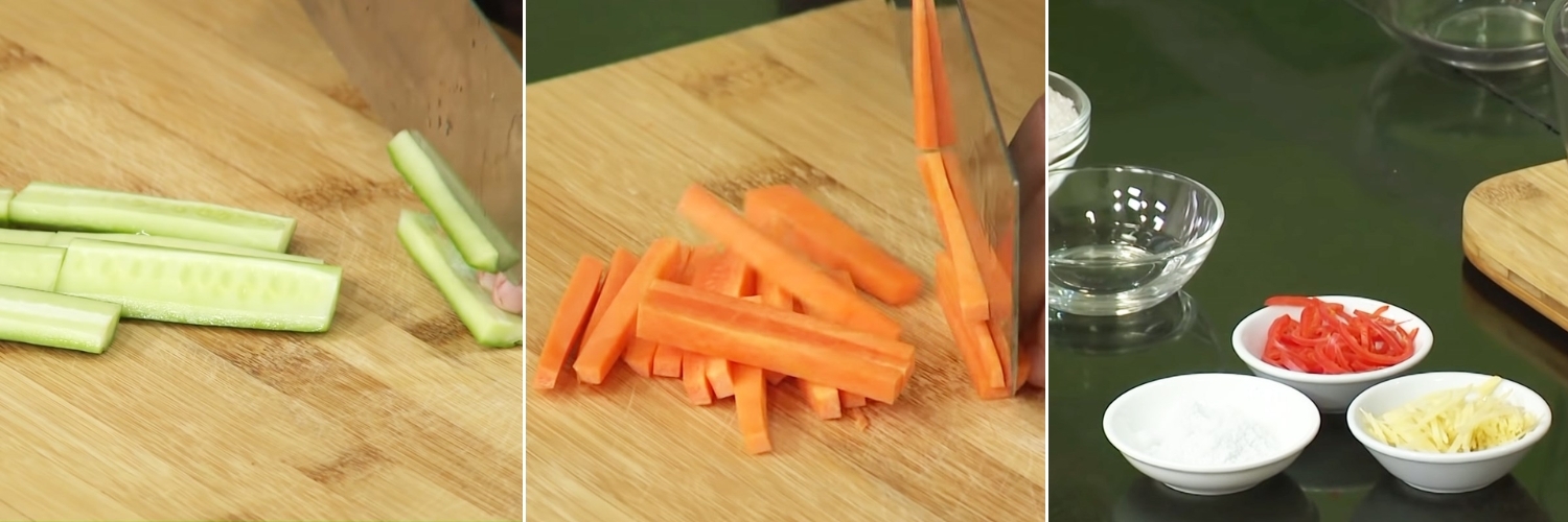 Sơ chế nguyên liệu làm gỏi dưa leo cà rốt chua ngọt