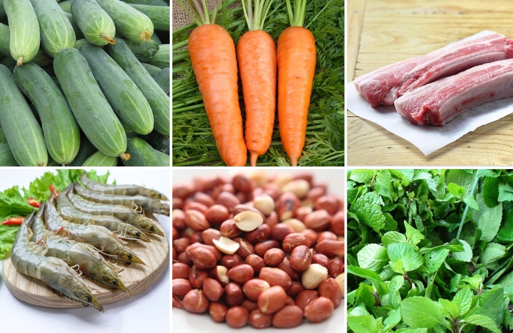 Nguyên liệu làm món gỏi dưa leo tôm thịt