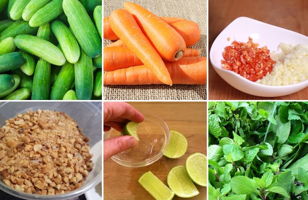 Nguyên liệu làm gỏi dưa leo cà rốt sợi