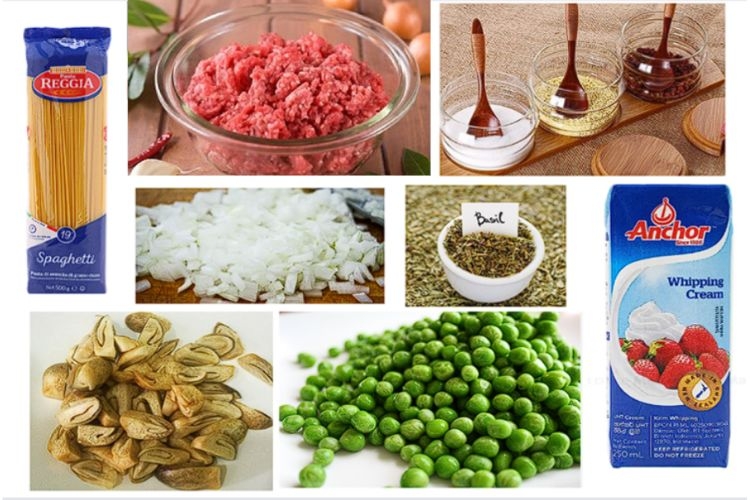 nguyên liệu mì ý bò bằm sốt kem