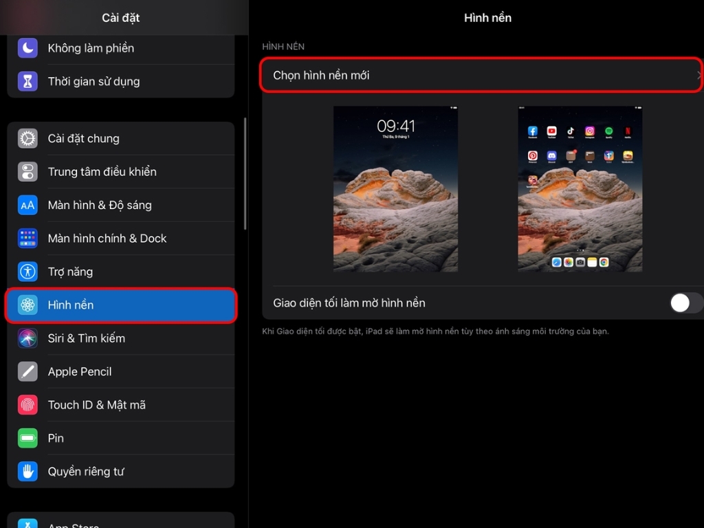 Thay đổi hình nền màn hình iPad trong Cài đặt 1