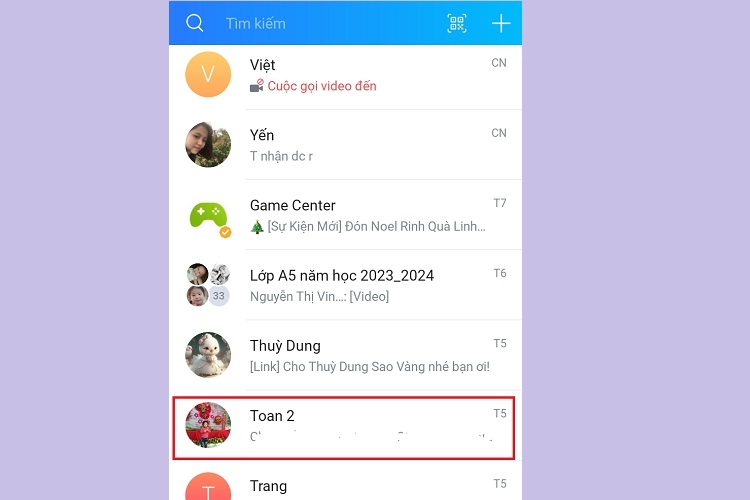 Chọn người muốn gắn kết ở cửa sổ chat trên Zalo