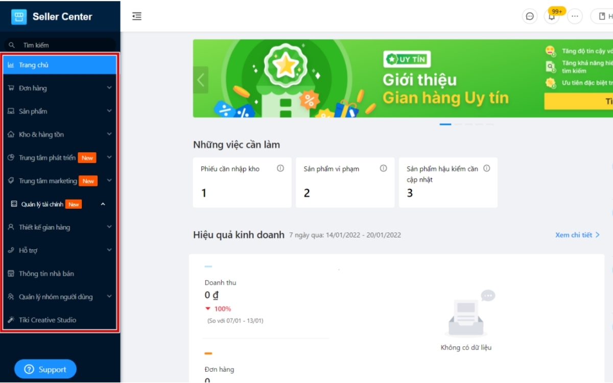 Chức năng của các danh mục trong Tiki Seller Center