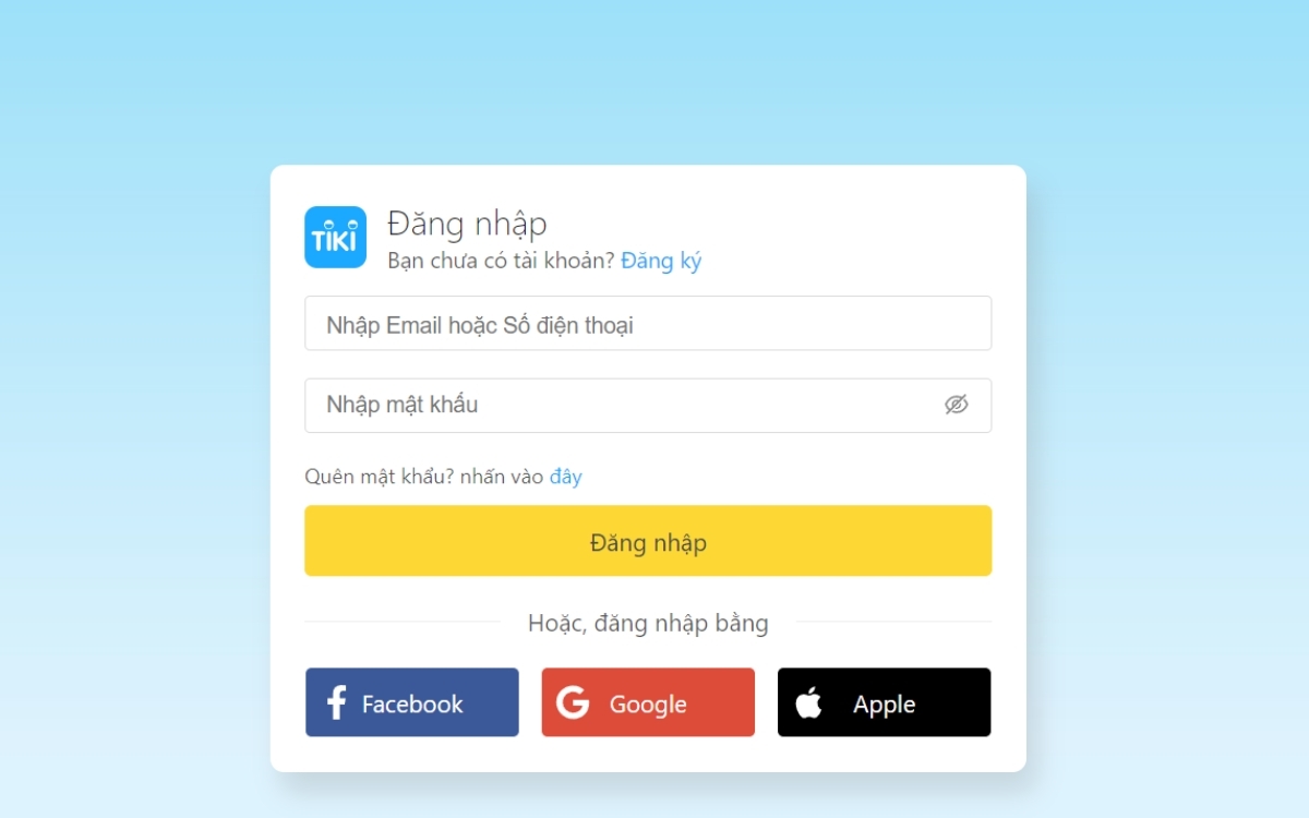 Nhập thông tin đăng nhập