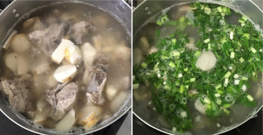 Nấu canh khoai môn hầm xương