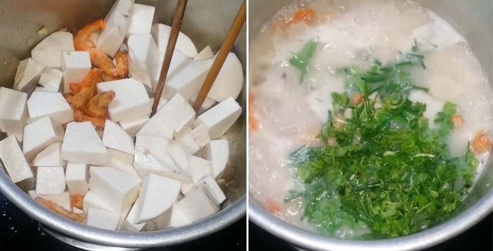 Nấu canh khoai môn tôm khô