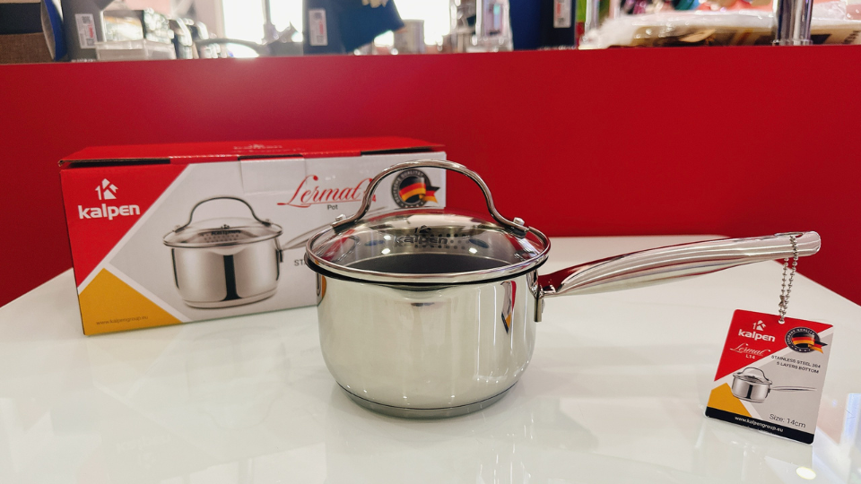 Nồi quánh inox 304 5 đáy nắp kính Kalpen Lermat L14