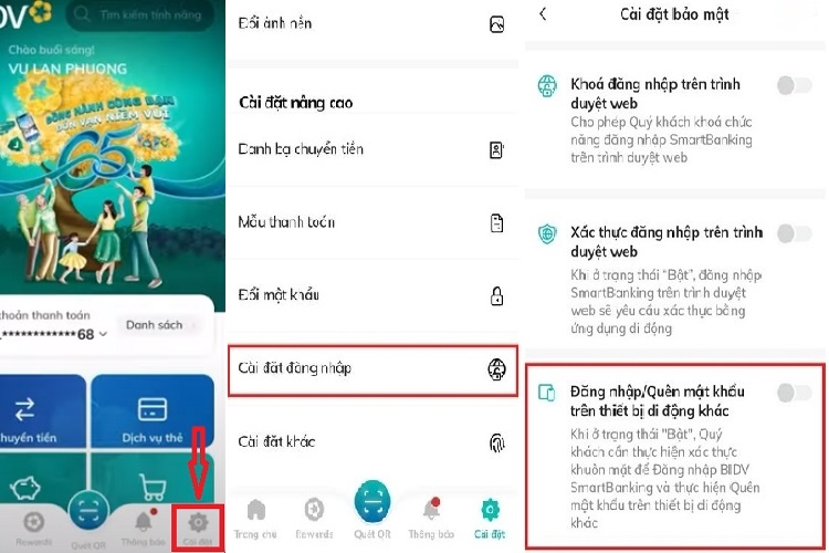 Bật Đăng nhập/Quên mật khẩu trên thiết bị di động khác