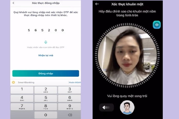 Nhập mã OTP và xác thực khuôn mặt