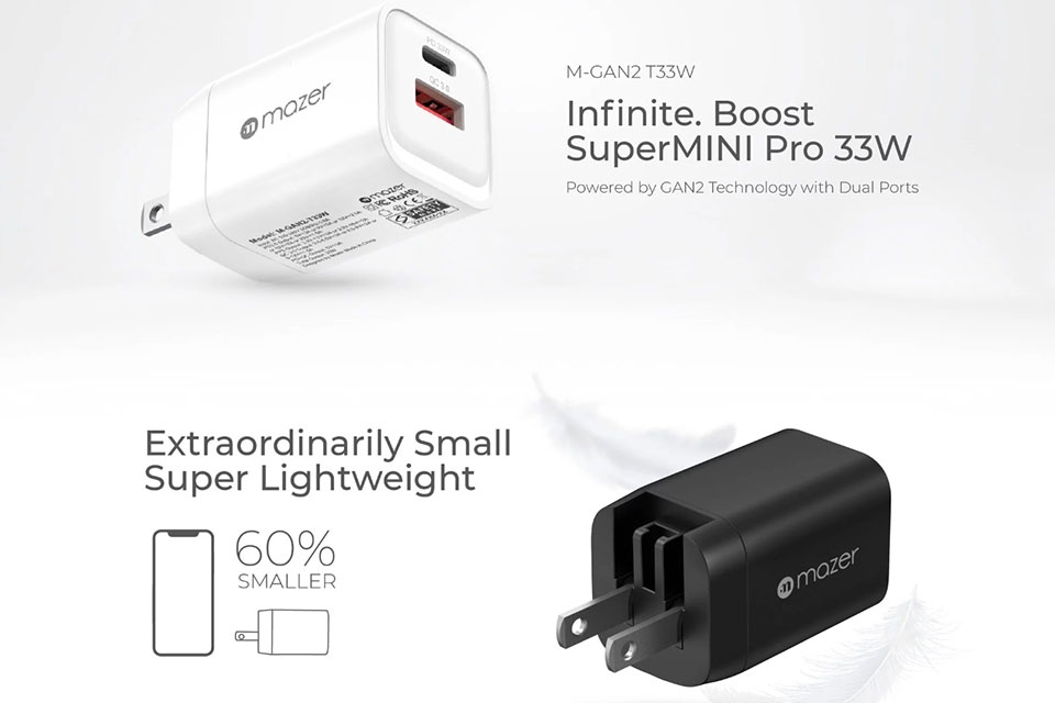 Củ sạc nhanh 2 cổng Mazer Infinite 33W (USB-C PD 33W + USB-A 18W) - hình 1