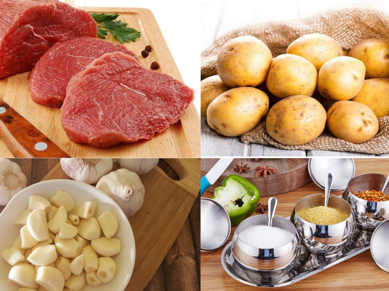 Nguyên liệu chuẩn bị cho món thịt bò xào khoai tây
