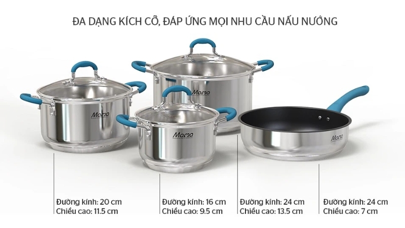 Bộ 3 nồi 1 chảo inox 5 đáy Sunhouse Mama SHG506