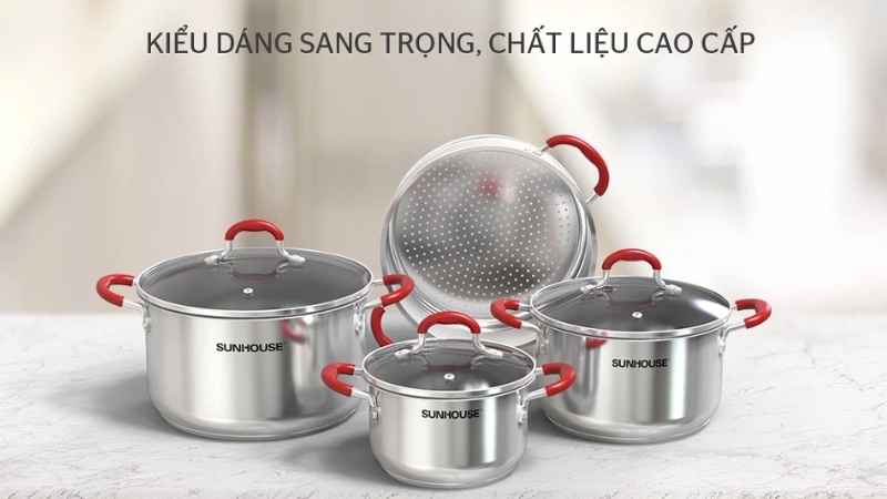 Bộ 3 nồi 1 xửng inox 5 đáy Sunhouse SHG507