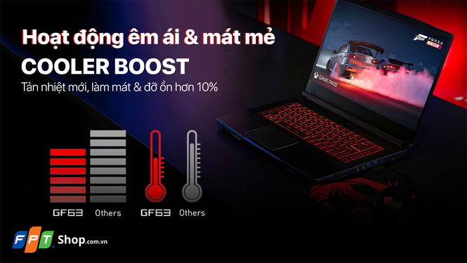 Hệ thống tản nhiệt của Laptop MSI Gaming Thin GF63 12VE-454VN