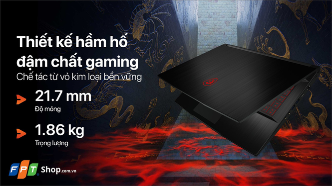 Thiết kế của Laptop MSI Gaming GF63 Thin 11SC-664VN