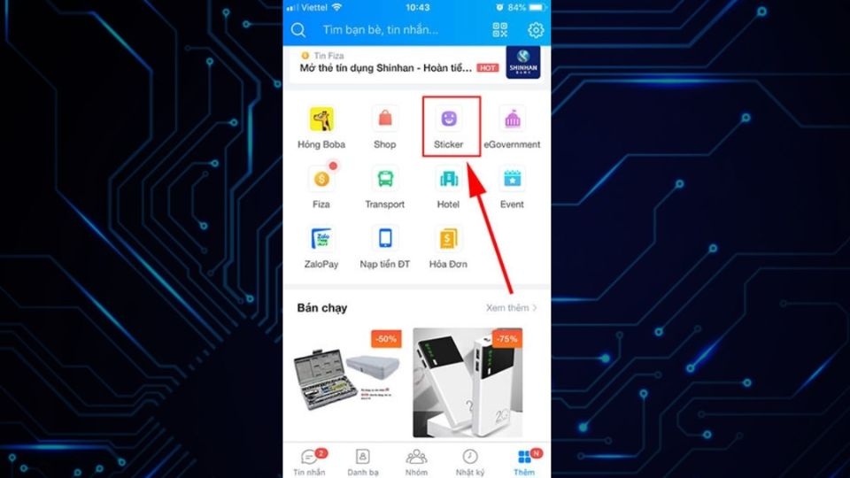 Chọn mục “Sticker”