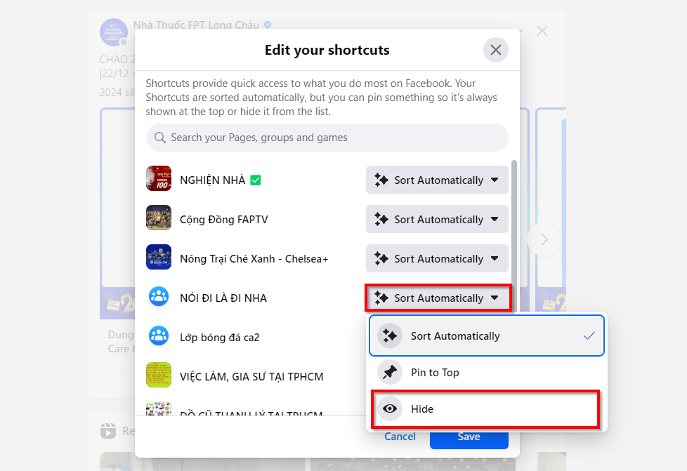 Cách xóa lối tắt tự động trên Facebook 3