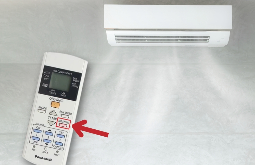 Bật nút Air Swing trên điều khiển Panasonic