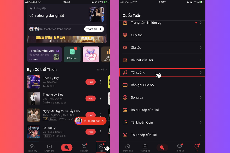 Nhấn vào mục Tôi rồi chọn mục Tải xuống