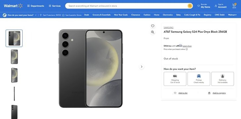 Galaxy S24 Plus được liệt kê trên Walmart
