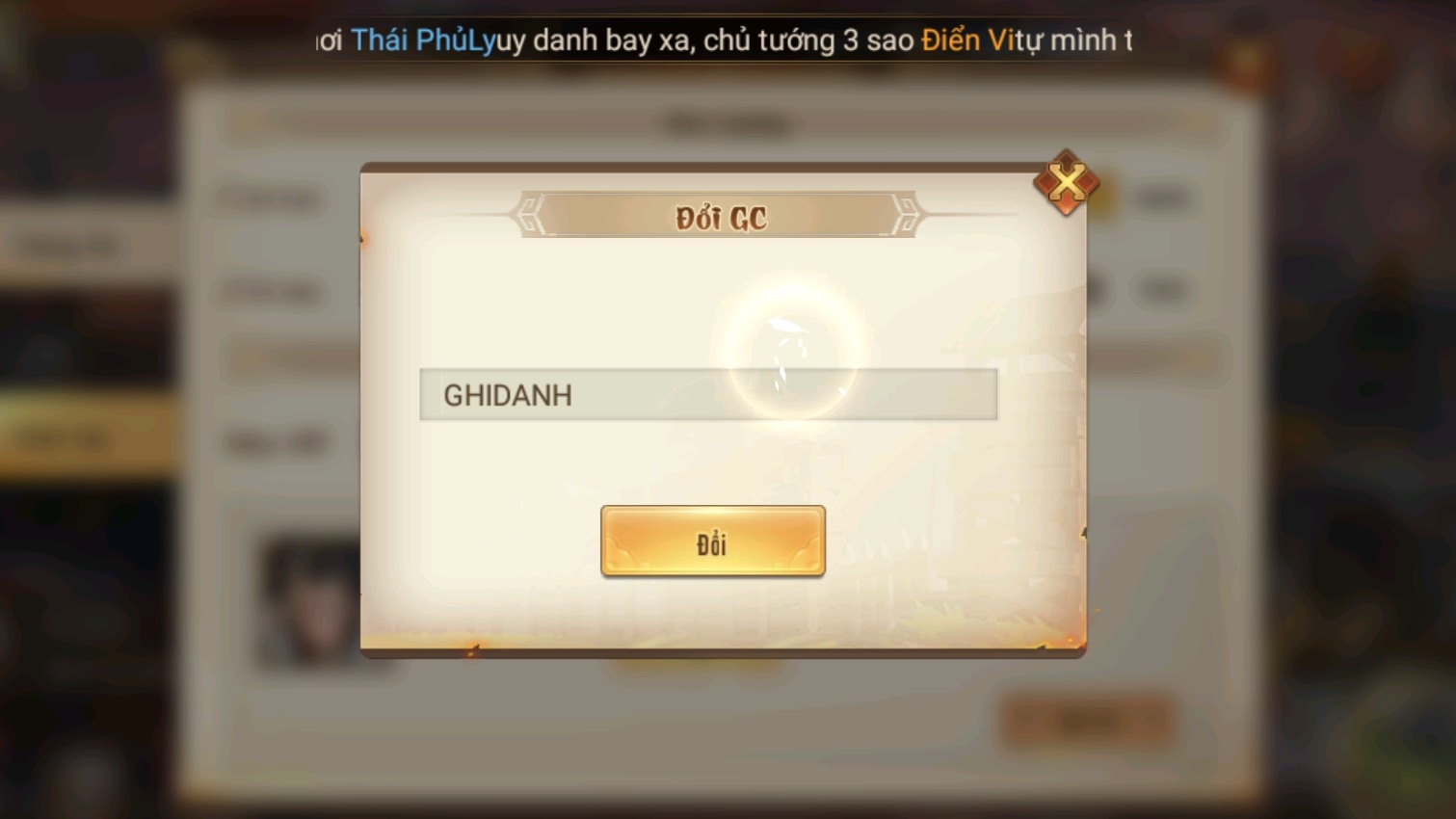 Nhập code và nhấn “Đổi”