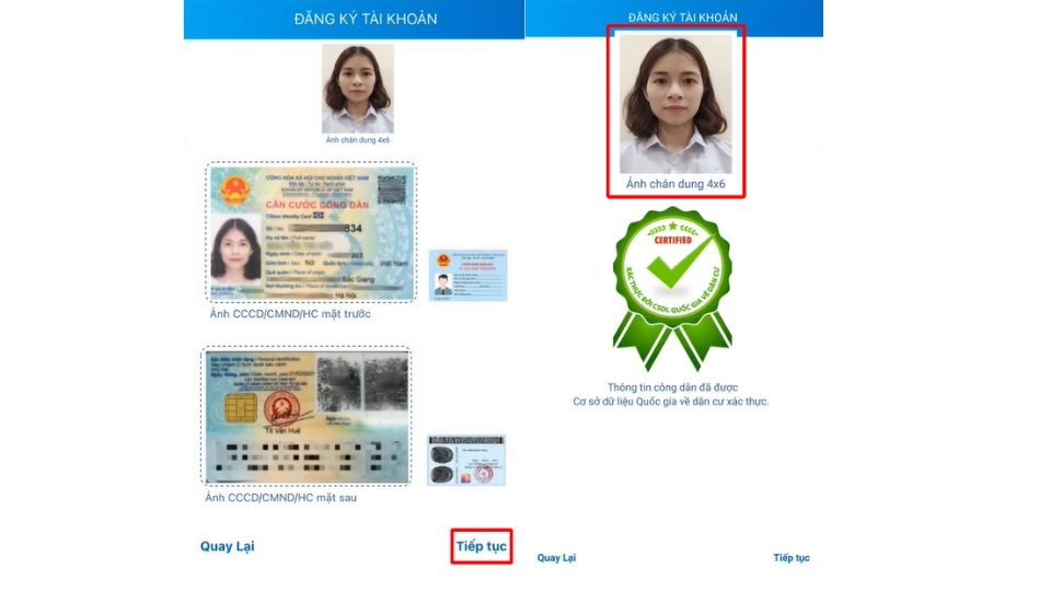 Tải ảnh chân dung cá nhân lên aoo để xác thực thông tin hồ sơ