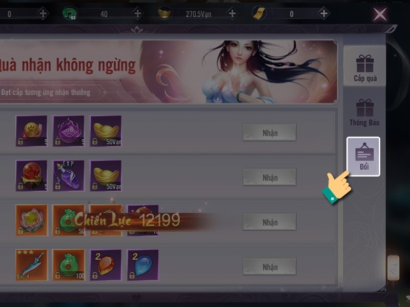 Thao tác nhận code game đơn giản