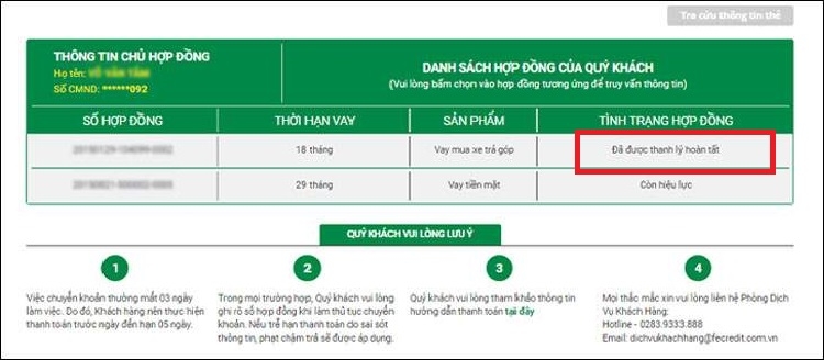 Kiểm tra lại thông tin xoá nợ vay tại FE