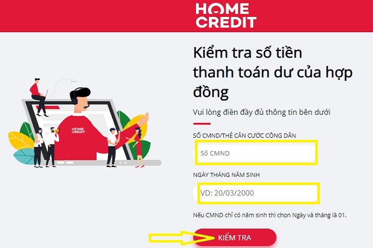Nhập thông tin cá nhân và nhấn Kiểm tra