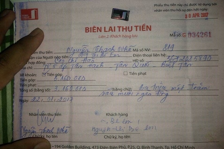 Tra cứu qua tờ giấy ghi số hợp đồng lúc ký