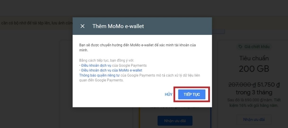 Thêm phương thức thanh toán MoMo