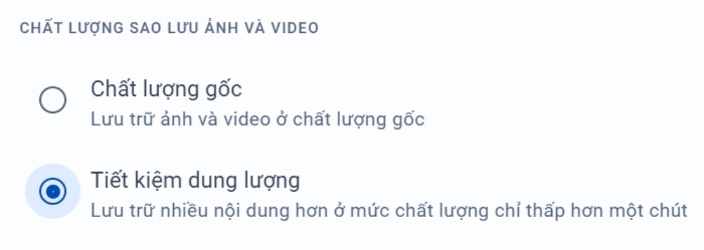 Sao lưu ảnh vào video với tùy chọn Tiết kiệm dung lượng