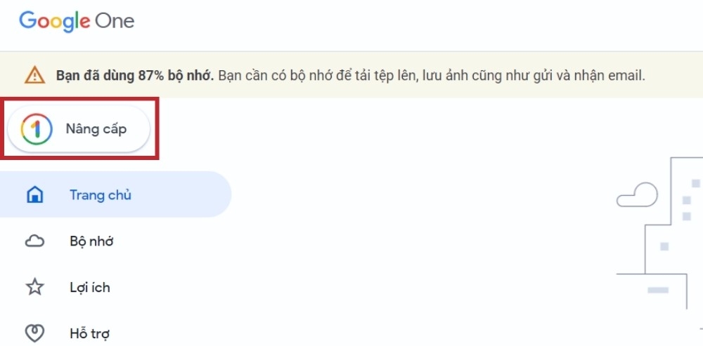 Mua thêm dung lượng tại Google One