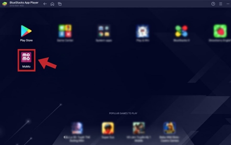 Nhấn chọn ứng dụng MoMo trên BlueStacks