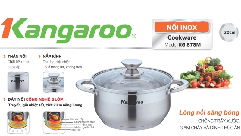 Nồi inox đơn Kangaroo size 20 KG878M
