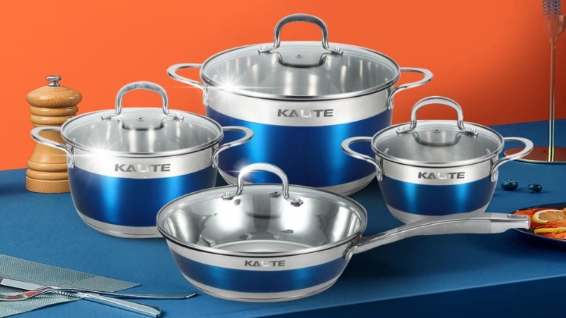 Bộ 3 nồi 1 chảo inox 5 đáy nắp kính đáy từ Kalite KL-336