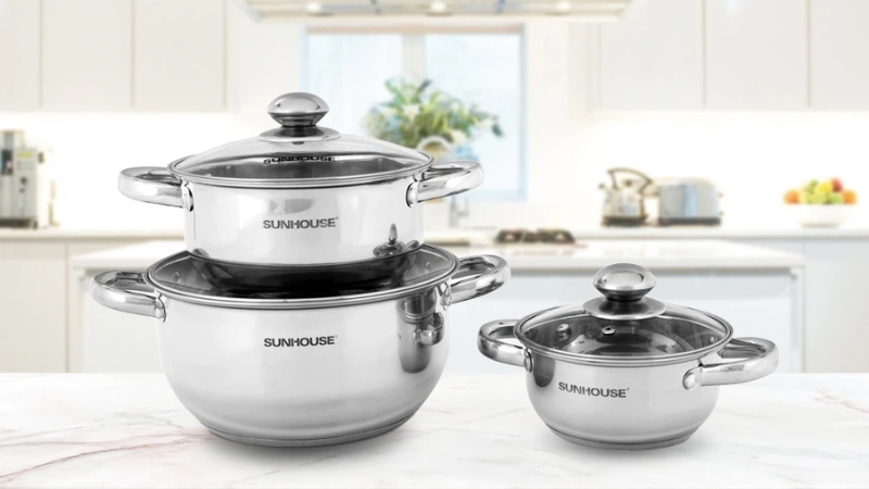 Bộ 3 nồi Inox 3 đáy Sunhouse SH334