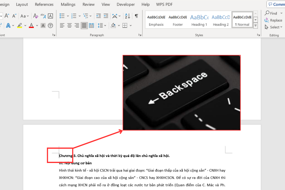 Dùng phím Backspace