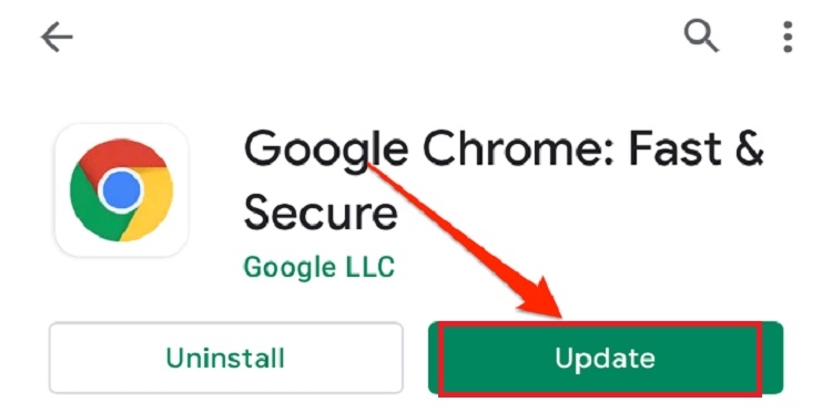 Nhấn vào nút Update để cập nhật phiên bản mới nhất của Chrome trên điện thoại
