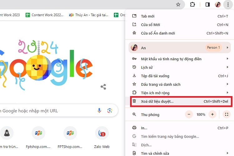 Chọn Xoá dữ liệu duyệt web