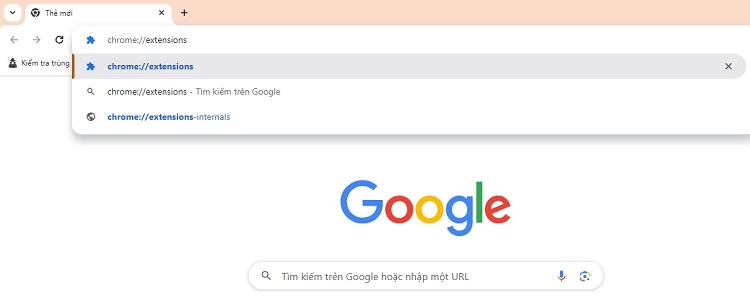 Dán chrome://extensions vào thanh tìm kiếm của Chrome